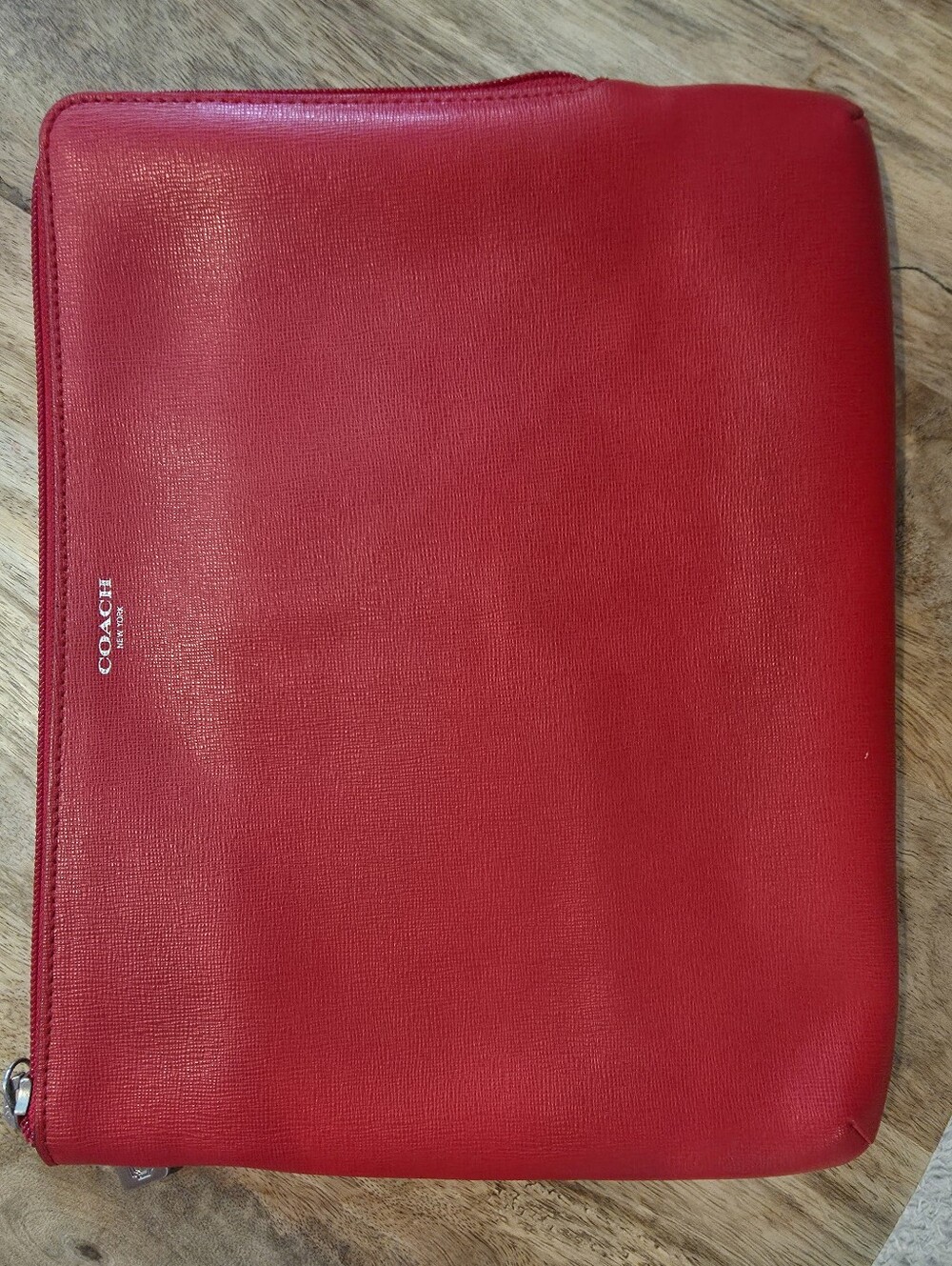 COACH Red Leather Zip Pouch with Keller Williams logo stitching